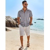 image:imageCOOFANDY Mens Button Down Short Sleeve Shirt Casual Beach Linen Shirts Wedding Summer Vacation ShirtLight Grey