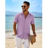 image:imageCOOFANDY Mens Button Down Short Sleeve Shirt Casual Beach Linen Shirts Wedding Summer Vacation ShirtLight Purple