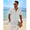 image:imageCOOFANDY Mens Button Down Short Sleeve Shirt Casual Beach Linen Shirts Wedding Summer Vacation ShirtWhite