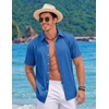 image:imageCOOFANDY Mens Button Down Short Sleeve Shirts Casual Summer Vacation Shirts Linen Beach Wedding ShirtBlue