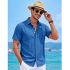 image:imageCOOFANDY Mens Button Down Short Sleeve Shirts Casual Summer Vacation Shirts Linen Beach Wedding ShirtBlue