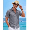 image:imageCOOFANDY Mens Button Down Short Sleeve Shirts Casual Summer Vacation Shirts Linen Beach Wedding ShirtBlue Violet