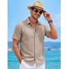 image:imageCOOFANDY Mens Button Down Short Sleeve Shirts Casual Summer Vacation Shirts Linen Beach Wedding ShirtChampagne