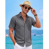 image:imageCOOFANDY Mens Button Down Short Sleeve Shirts Casual Summer Vacation Shirts Linen Beach Wedding ShirtDark Grey