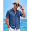 image:imageCOOFANDY Mens Button Down Short Sleeve Shirts Casual Summer Vacation Shirts Linen Beach Wedding ShirtDenim Blue