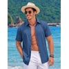 image:imageCOOFANDY Mens Button Down Short Sleeve Shirts Casual Summer Vacation Shirts Linen Beach Wedding ShirtDenim Blue