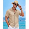 image:imageCOOFANDY Mens Button Down Short Sleeve Shirts Casual Summer Vacation Shirts Linen Beach Wedding ShirtKhaki