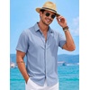 image:imageCOOFANDY Mens Button Down Short Sleeve Shirts Casual Summer Vacation Shirts Linen Beach Wedding ShirtLight Blue