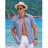 image:imageCOOFANDY Mens Button Down Short Sleeve Shirts Casual Summer Vacation Shirts Linen Beach Wedding ShirtLight Denim Blue