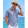image:imageCOOFANDY Mens Button Down Short Sleeve Shirts Casual Summer Vacation Shirts Linen Beach Wedding ShirtLight Denim Blue