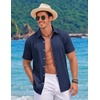 image:imageCOOFANDY Mens Button Down Short Sleeve Shirts Casual Summer Vacation Shirts Linen Beach Wedding ShirtNavy Blue