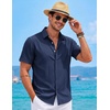 image:imageCOOFANDY Mens Button Down Short Sleeve Shirts Casual Summer Vacation Shirts Linen Beach Wedding ShirtNavy Blue