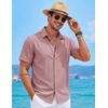 image:imageCOOFANDY Mens Button Down Short Sleeve Shirts Casual Summer Vacation Shirts Linen Beach Wedding ShirtPink