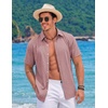 image:imageCOOFANDY Mens Button Down Short Sleeve Shirts Casual Summer Vacation Shirts Linen Beach Wedding ShirtPink