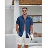 image:imageCOOFANDY Mens Casual Button Down Shirts Short Sleeve Summer Beach Textured ShirtsDark Blue