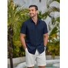 image:imageCOOFANDY Mens Casual Button Down Shirts Short Sleeve Summer Beach Textured ShirtsNavy Blue