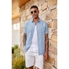 image:imageCOOFANDY Mens Casual Button Down Shirts Short Sleeve Textured Shirt Summer Beach Shirts with PocketLight Blue