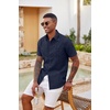 image:imageCOOFANDY Mens Casual Button Down Shirts Short Sleeve Textured Shirt Summer Beach Shirts with PocketNavy Blue