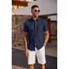 image:imageCOOFANDY Mens Casual Button Down Shirts Short Sleeve Textured Shirt Summer Beach Shirts with PocketNavy Blue