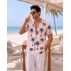 image:imageCOOFANDY Mens Casual Shirts Short Sleeve Button Down Shirts Fashion Textured Summer Beach ShirtPinkleaf