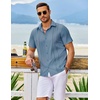 image:imageCOOFANDY Mens Cuban Guayabera Shirt Summer Beach Vacation Shirt Casual Short Sleeve Button Down Resort WearDenim Blue