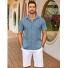image:imageCOOFANDY Mens Cuban Guayabera Shirt Summer Beach Vacation Shirt Casual Short Sleeve Button Down Resort WearDenim Blue