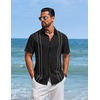 image:imageCOOFANDY Mens Cuban Guayabera Shirts Button Down Short Sleeve Shirt Casual Linen Summer Beach ShirtsBlack