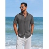 image:imageCOOFANDY Mens Cuban Guayabera Shirts Button Down Short Sleeve Shirt Casual Linen Summer Beach ShirtsDark Grey