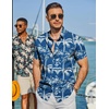 image:imageCOOFANDY Mens Hawaiian Shirt Short Sleeve Button Down Beach Vacation Shirt Retro Summer Tropical ShirtsBlue Palm Tree