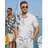 image:imageCOOFANDY Mens Hawaiian Shirt Short Sleeve Button Down Beach Vacation Shirt Retro Summer Tropical ShirtsInk Bamboo Leaves