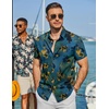 image:imageCOOFANDY Mens Hawaiian Shirt Short Sleeve Button Down Beach Vacation Shirt Retro Summer Tropical ShirtsTeal Green Vintage Floral Oil Print