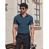 image:imageCOOFANDY Mens Muscle Fit Dress Shirts Stretch Wrinkle Free Short Sleeve Button Down Shirt Casual Solid Untucked ShirtDark Blue