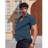 image:imageCOOFANDY Mens Muscle Fit Dress Shirts Stretch Wrinkle Free Short Sleeve Button Down Shirt Casual Solid Untucked ShirtDark Blue