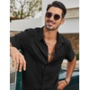 image:imageCOOFANDY Mens Short Sleeve Button Down Shirts Casual Linen Shirts for Men Textured Summer Beach ShirtBlack