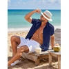image:imageCOOFANDY Mens Short Sleeve Button Down Shirts Casual Linen Shirts for Men Textured Summer Beach ShirtNavy Blue