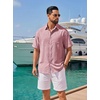 image:imageCOOFANDY Mens Short Sleeve Button Down Shirts Casual Linen Shirts for Men Textured Summer Beach ShirtPink