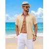 image:imageCOOFANDY Mens Short Sleeve Button Down Shirts Casual Summer Shirts Linen Beach Shirt with PocketBeige