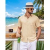 image:imageCOOFANDY Mens Short Sleeve Button Down Shirts Casual Summer Shirts Linen Beach Shirt with PocketBeige