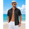 image:imageCOOFANDY Mens Short Sleeve Button Down Shirts Casual Summer Shirts Linen Beach Shirt with PocketBlack