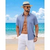 image:imageCOOFANDY Mens Short Sleeve Button Down Shirts Casual Summer Shirts Linen Beach Shirt with PocketBlue