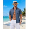 image:imageCOOFANDY Mens Short Sleeve Button Down Shirts Casual Summer Shirts Linen Beach Shirt with PocketDark Blue