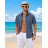 image:imageCOOFANDY Mens Short Sleeve Button Down Shirts Casual Summer Shirts Linen Beach Shirt with PocketDenim Blue