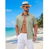 image:imageCOOFANDY Mens Short Sleeve Button Down Shirts Casual Summer Shirts Linen Beach Shirt with PocketLight Green