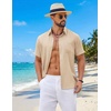 image:imageCOOFANDY Mens Short Sleeve Button Down Shirts Casual Summer Shirts Linen Beach Shirt with PocketLight Khaki