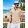 image:imageCOOFANDY Mens Short Sleeve Button Down Shirts Casual Summer Shirts Linen Beach Shirt with PocketLight Khaki
