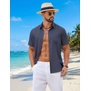 image:imageCOOFANDY Mens Short Sleeve Button Down Shirts Casual Summer Shirts Linen Beach Shirt with PocketNavy Blue