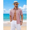 image:imageCOOFANDY Mens Short Sleeve Button Down Shirts Casual Summer Shirts Linen Beach Shirt with PocketPink