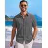 image:imageCOOFANDY Mens Short Sleeve Casual Button Down Shirts Summer Beach Wedding Textured Linen Shirt for MenAdark Grey