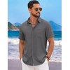 image:imageCOOFANDY Mens Short Sleeve Casual Button Down Shirts Summer Beach Wedding Textured Linen Shirt for MenAdark Grey