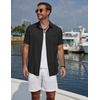 image:imageCOOFANDY Mens Short Sleeve Casual Button Down Shirts Summer Beach Wedding Textured Linen Shirt for MenBlack